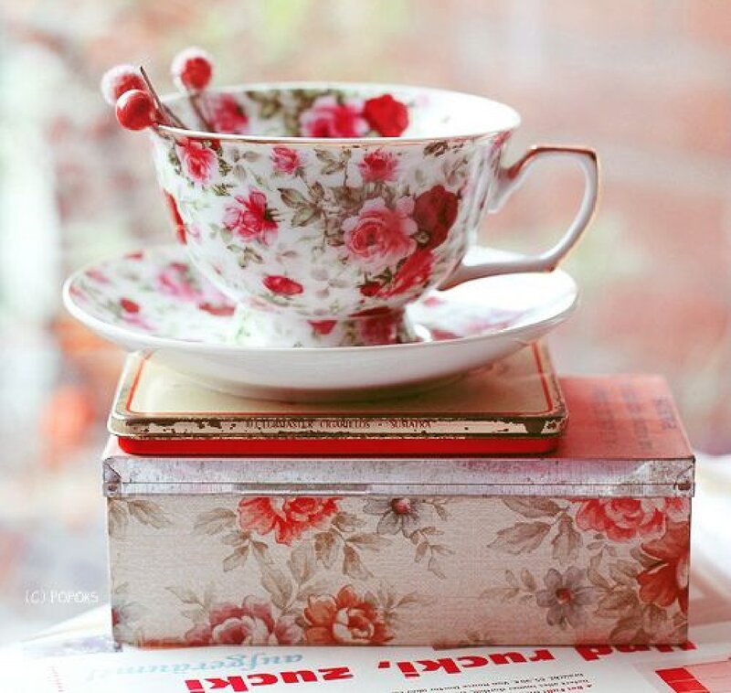 Floral Teacup and Saucer — White