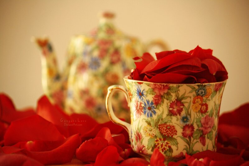 Floral Teacup with Rose Petals
