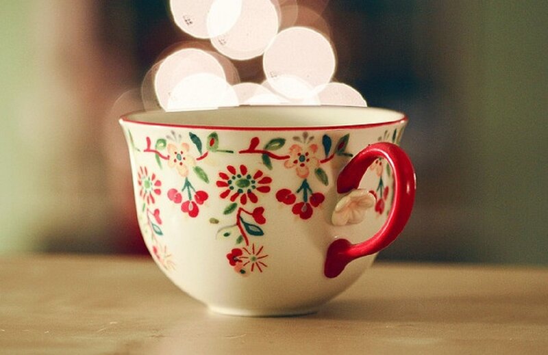 Floral Teacup with Steam — White