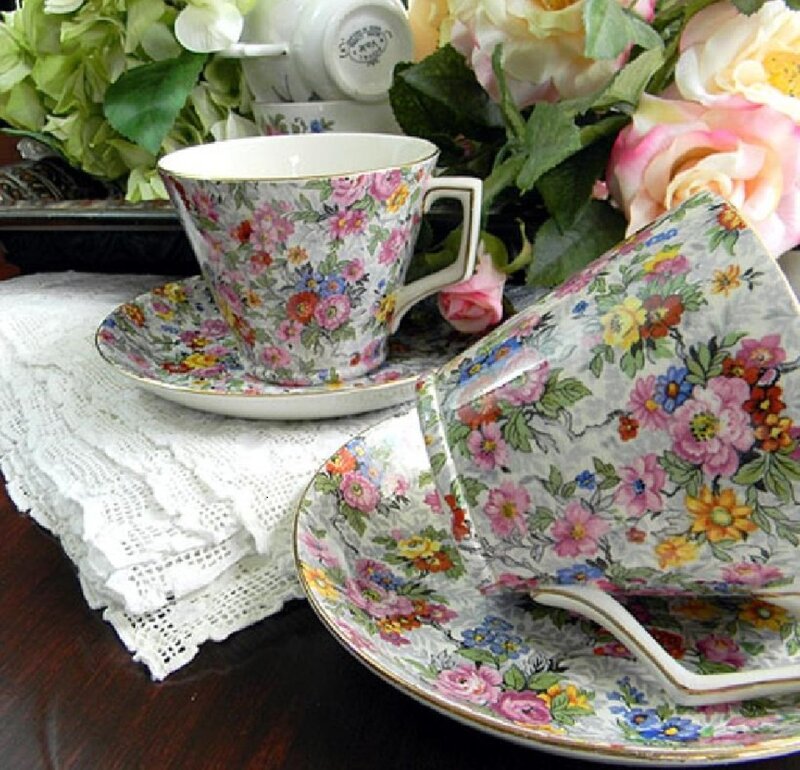 Floral Teacups and Saucers