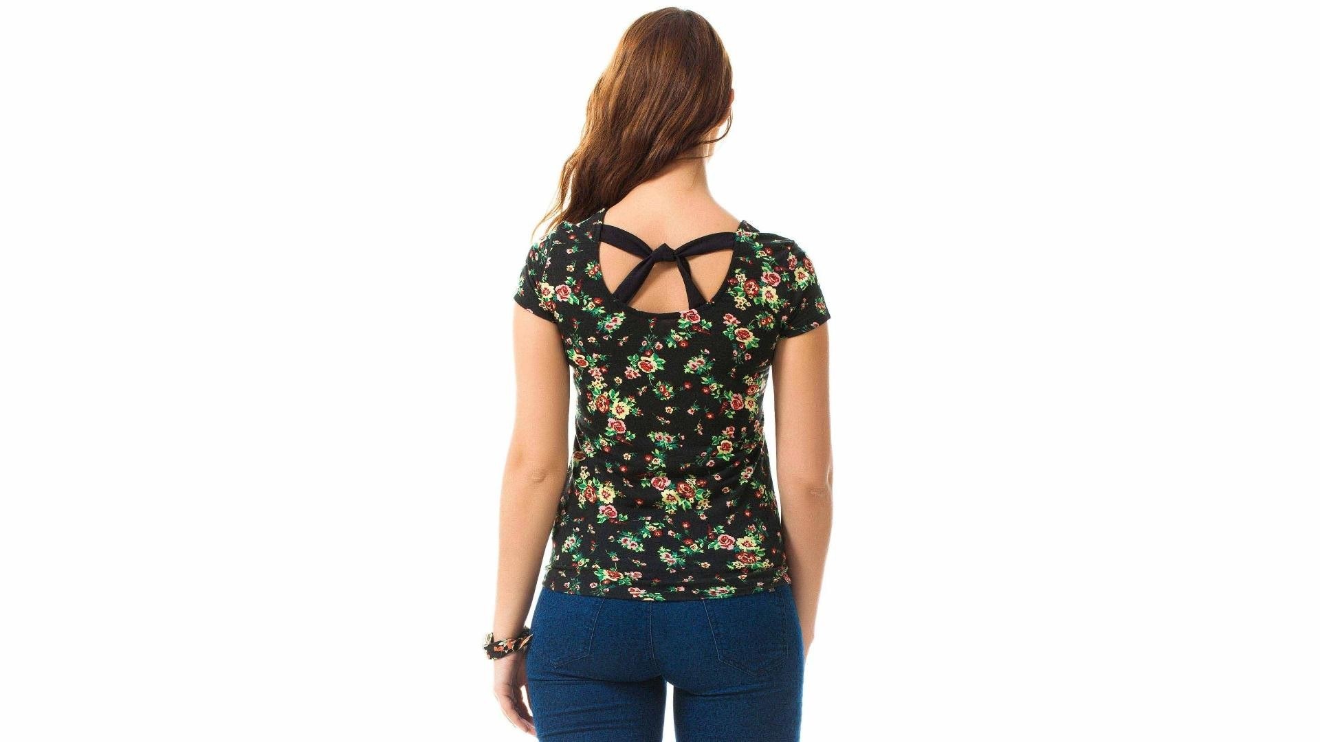 floral top with bow back