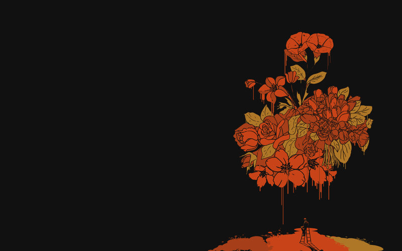 Floral tree with painter