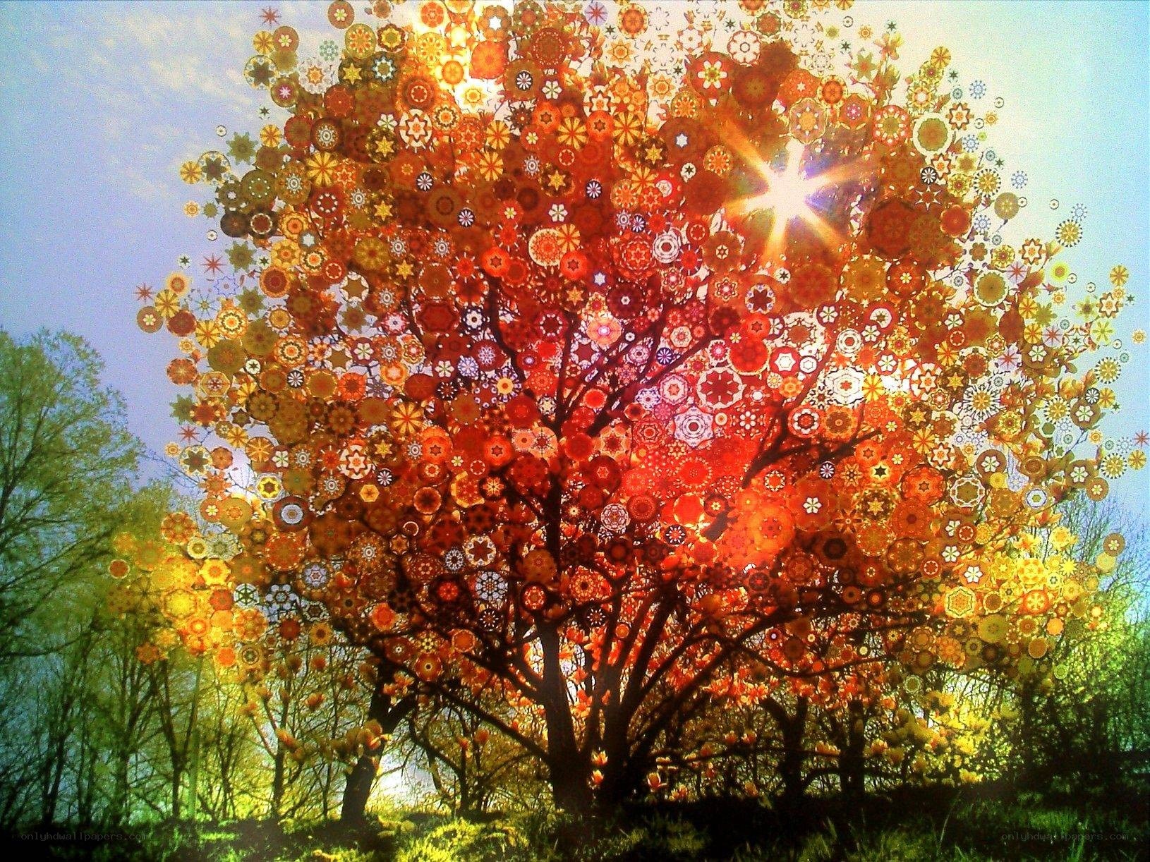 Floral tree with sunburst