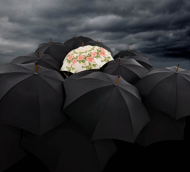 Floral Umbrella in Crowd