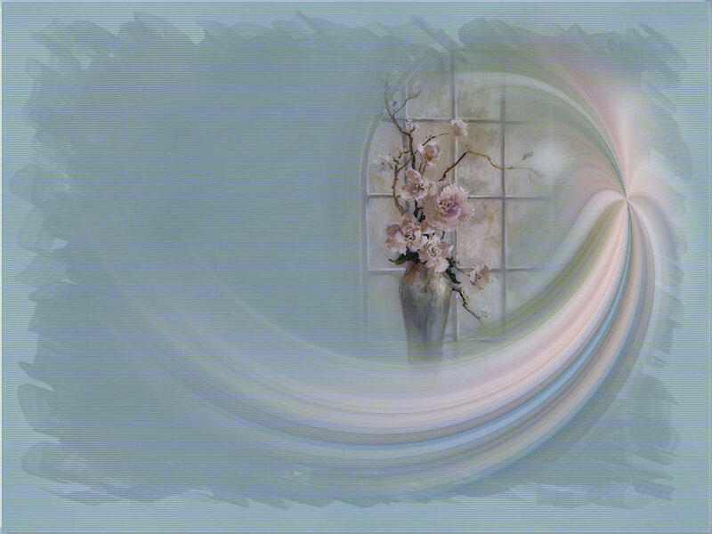 Floral vase by window with swirl