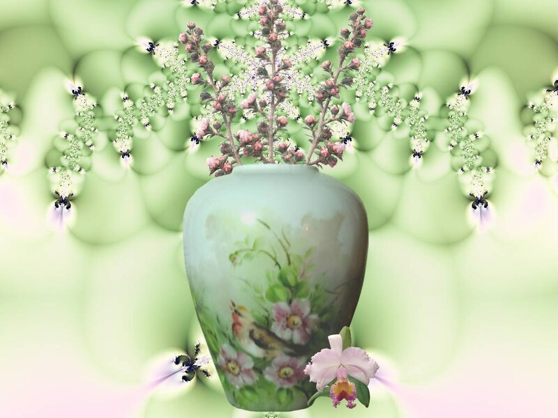 Floral vase with fractal background