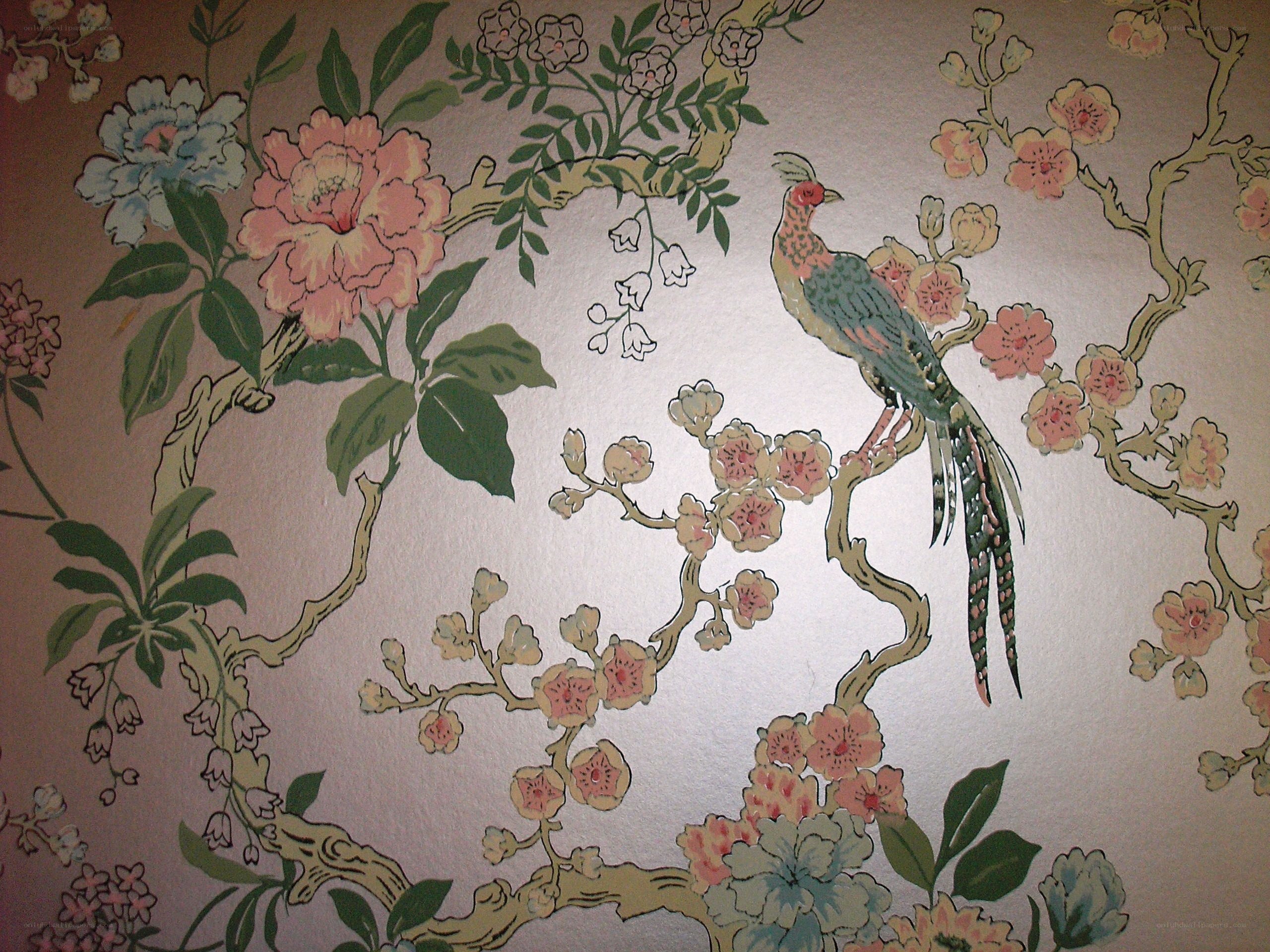 floral wallpaper with bird