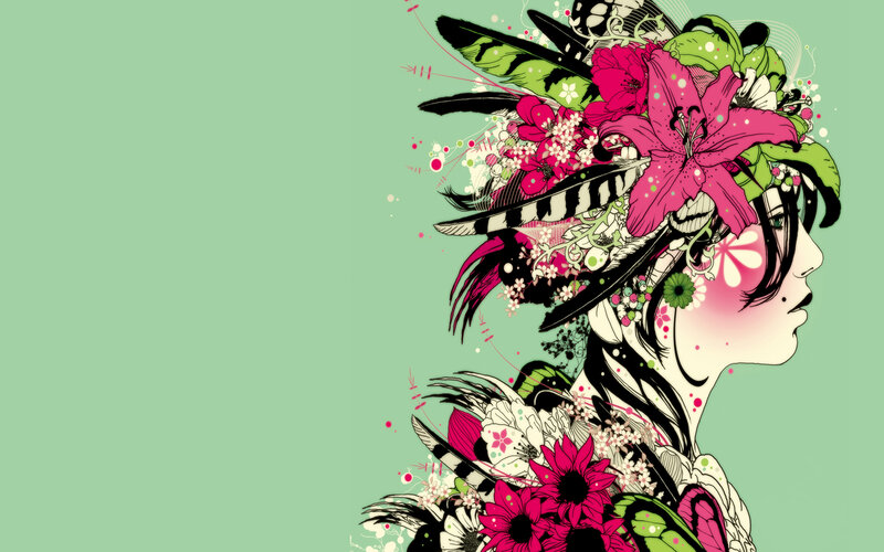 floral woman profile art