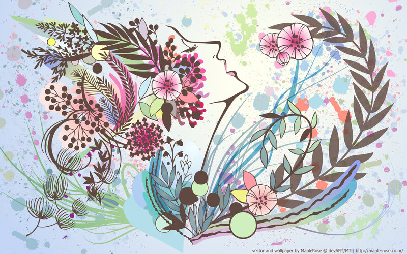 floral woman profile art