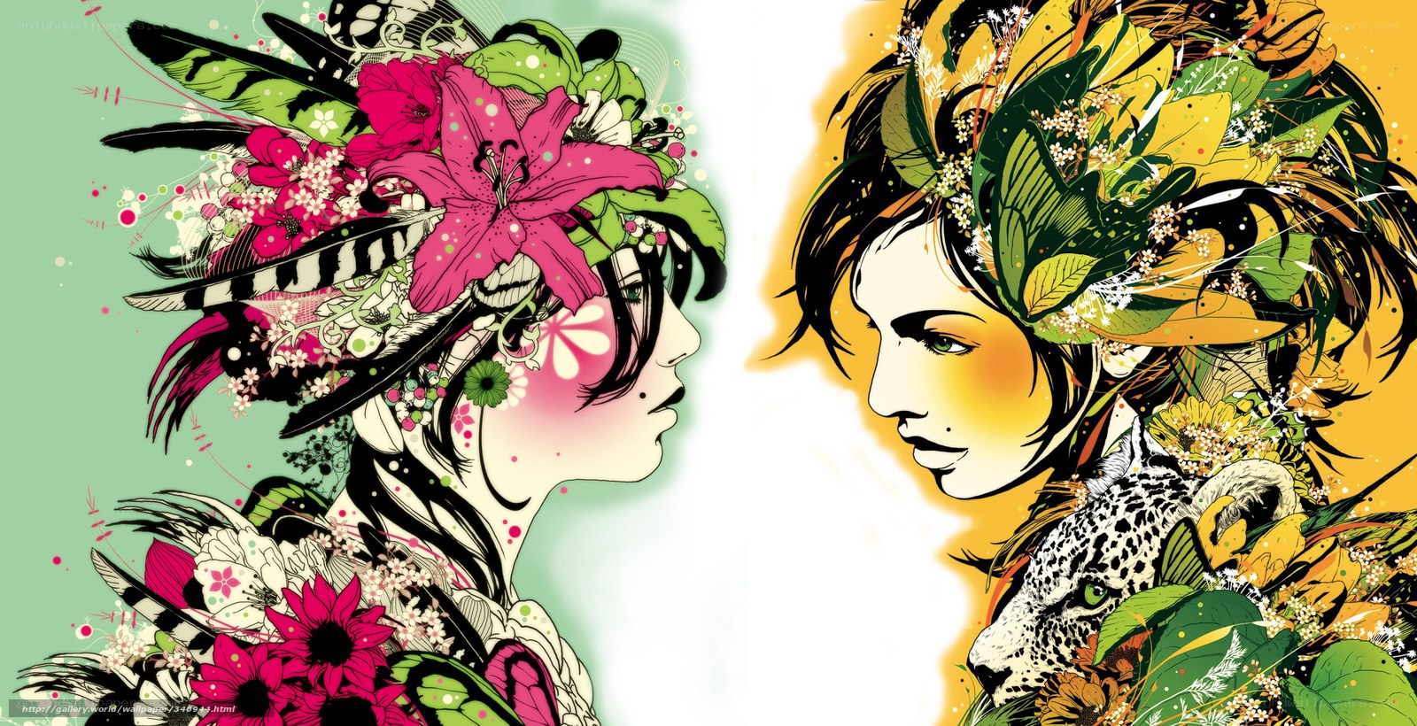 Floral women profile art