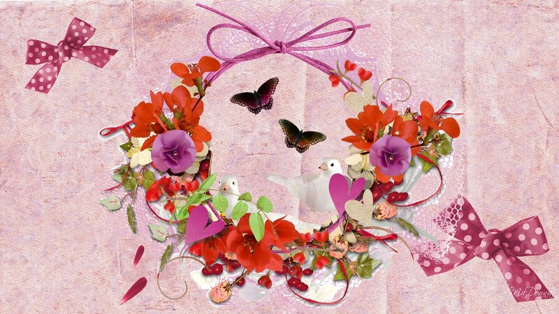 Floral Wreath with Birds