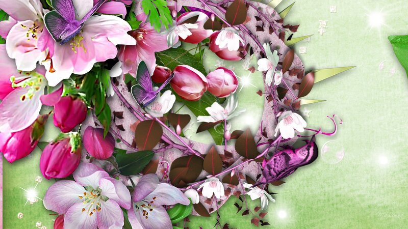 Floral Wreath with Butterflies