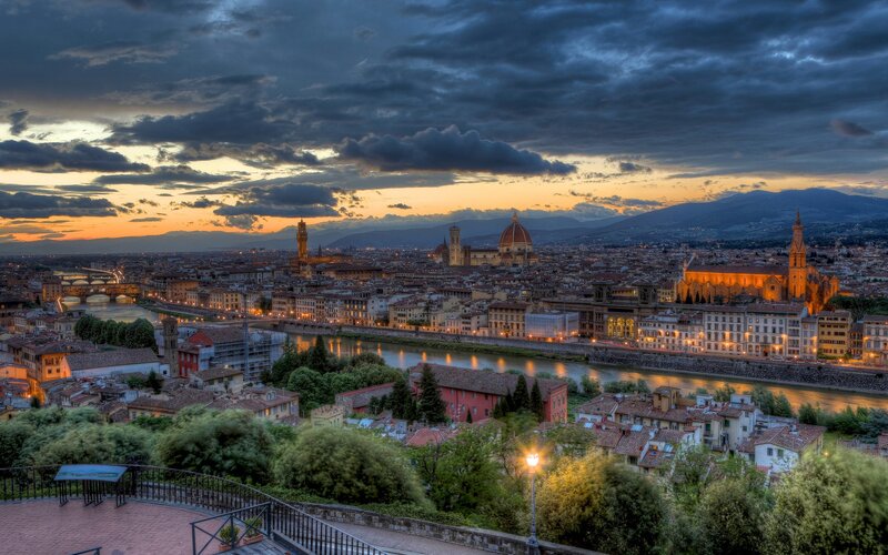 Florence Cityscape at Dusk — Blue, Dramatic, Sunset, Photograph