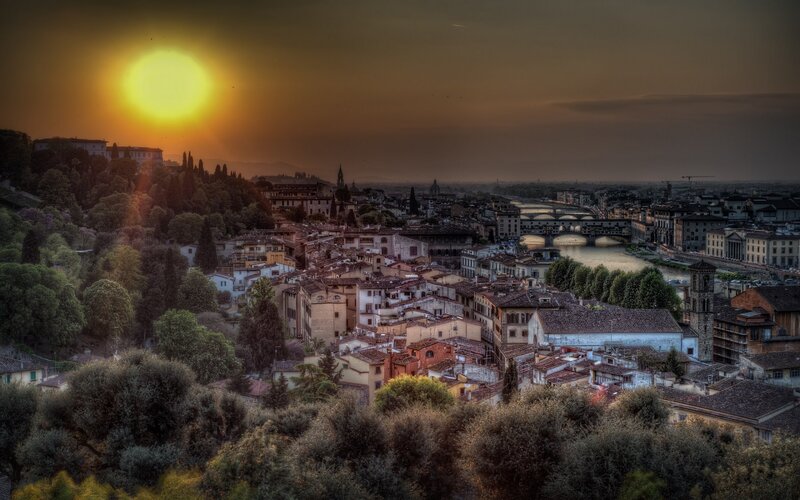 Florence Cityscape at Sunset — Orange, Dramatic, Photograph