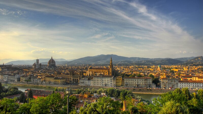 Florence Cityscape — Blue, Serene, Sunset, Photograph, River