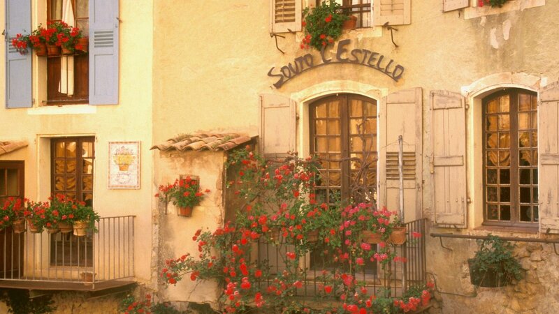 Flower-adorned building in Provence