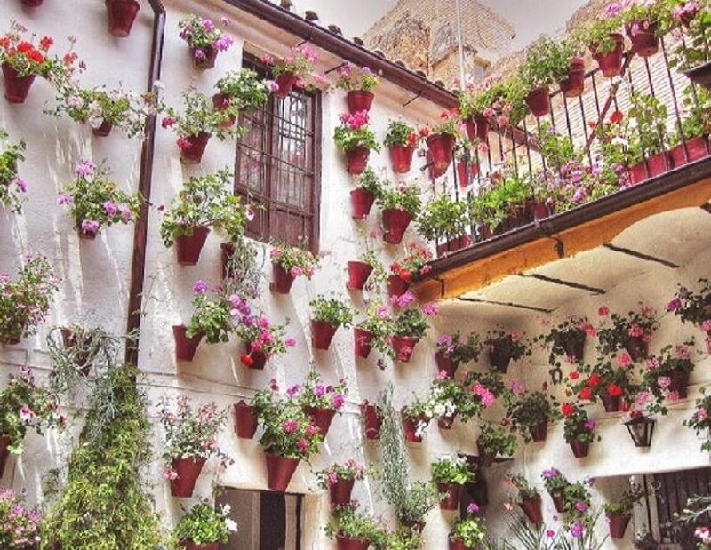Flower-adorned courtyard in Spain