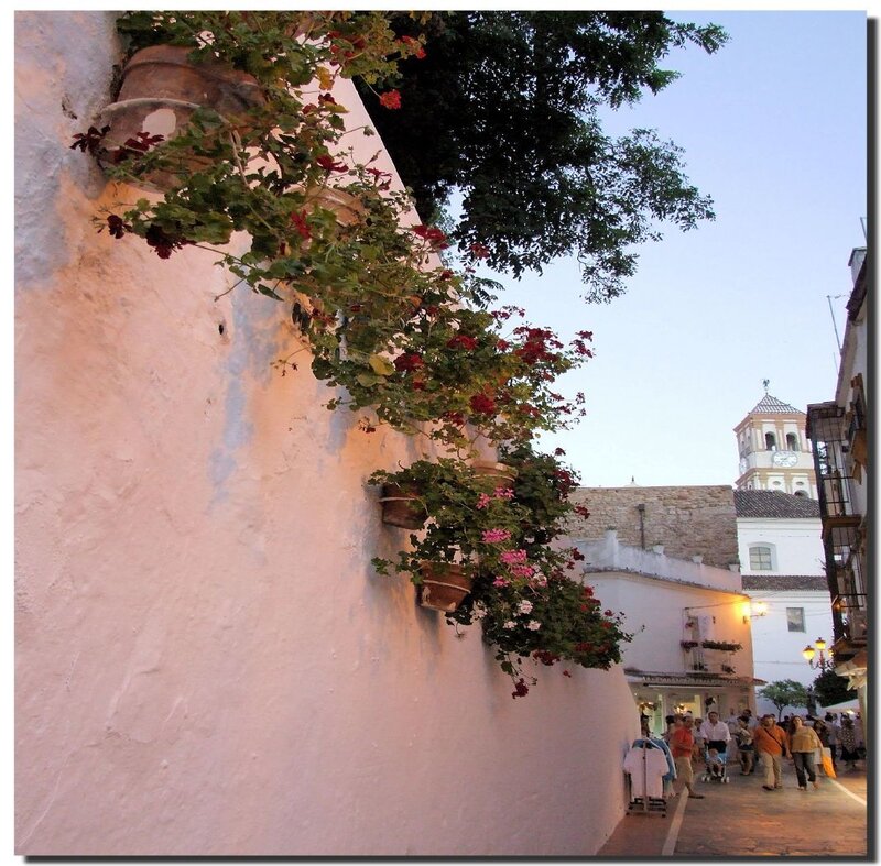 Flower-adorned street in a Spanish town