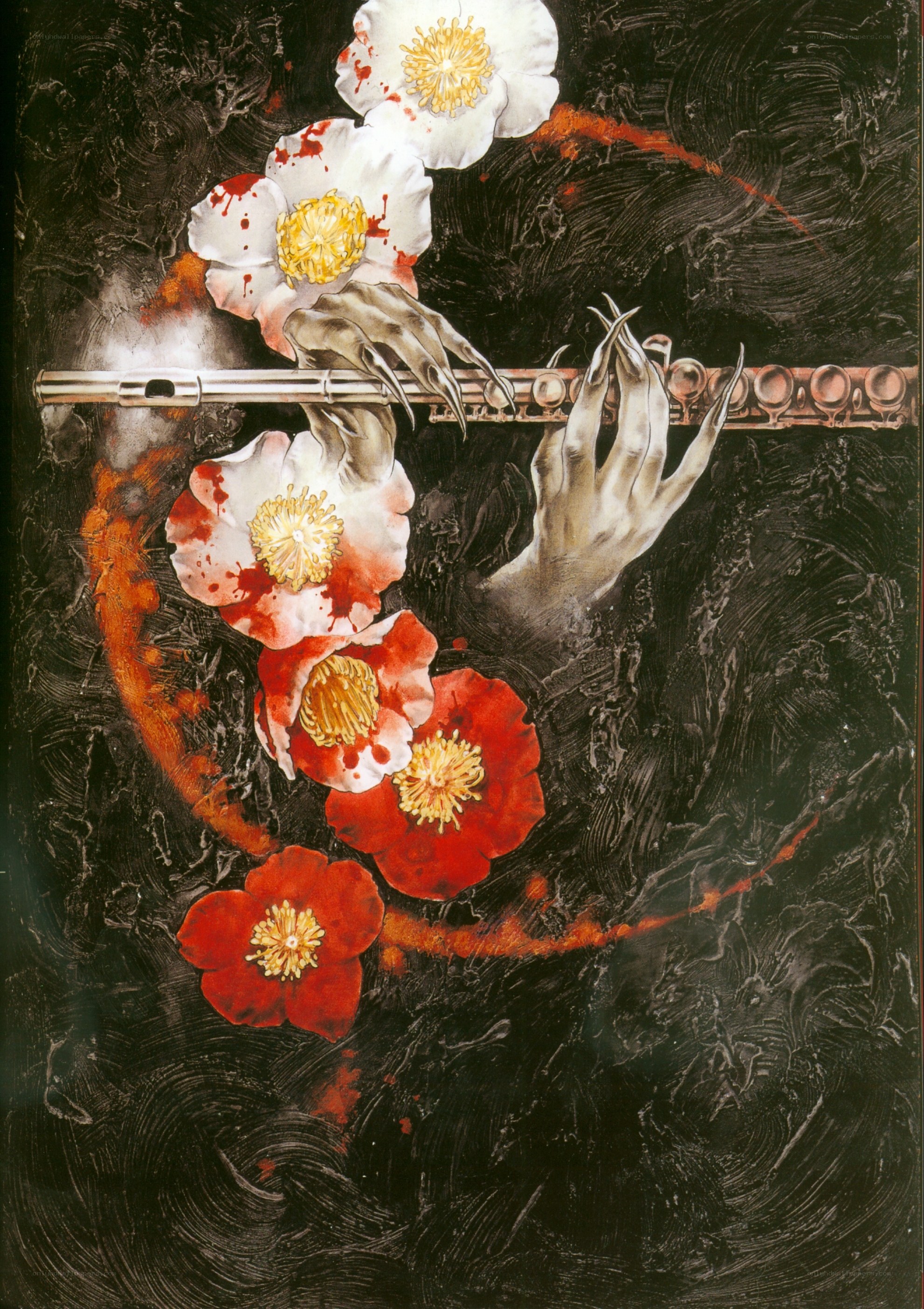 Flower and skeletal hands