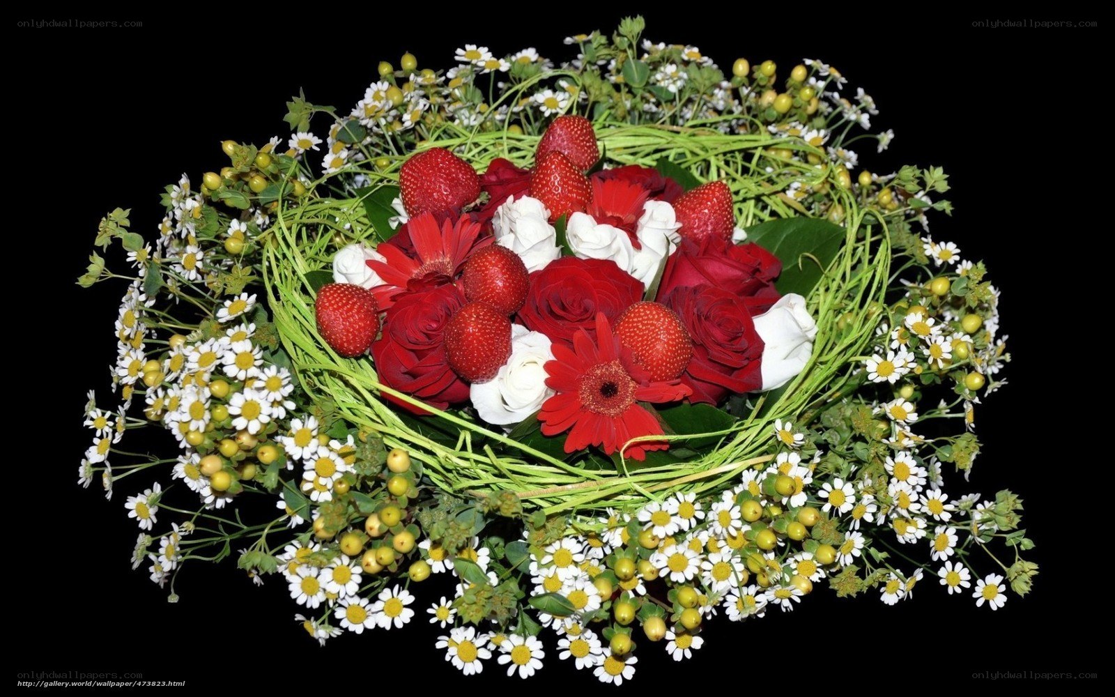 Flower and strawberry arrangement
