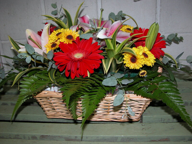 Flower arrangement in a basket