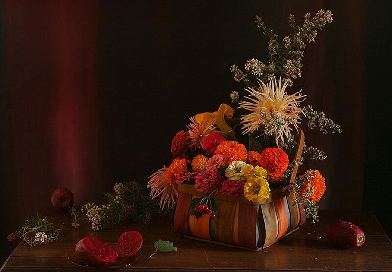 Flower Arrangement in Basket — Brown