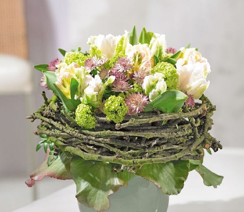 Flower Arrangement in Basket — Green, Serene