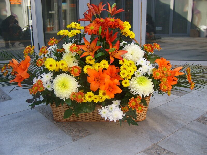 Flower Arrangement in Basket — Orange, Bright