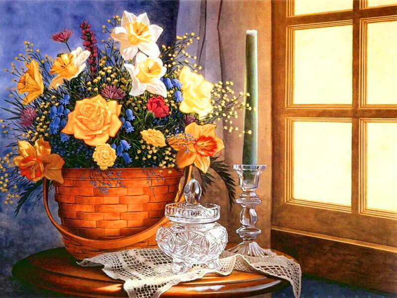Flower Arrangement in Basket — Orange, Serene