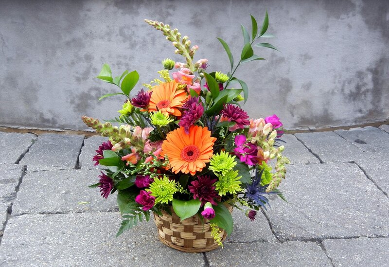 Flower Arrangement in Basket — Orange, Vibrant