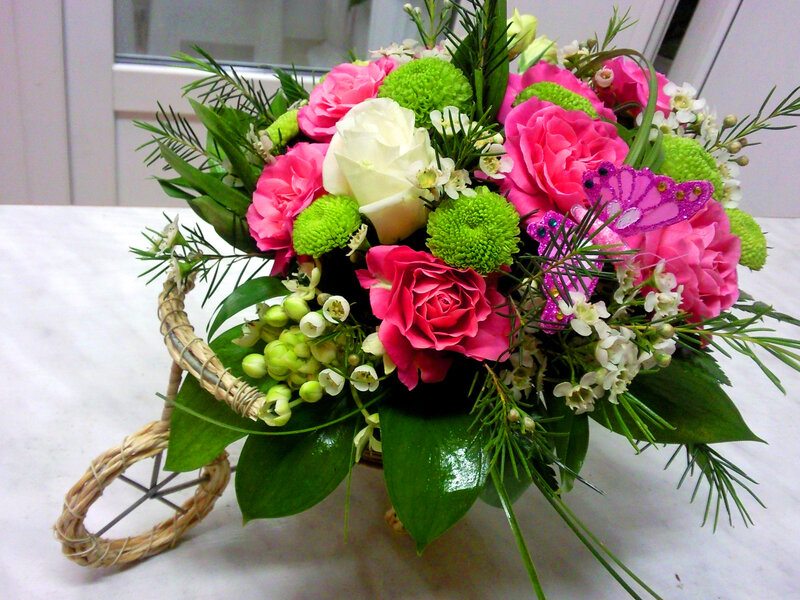 Flower Arrangement in Basket — Pink, Festive