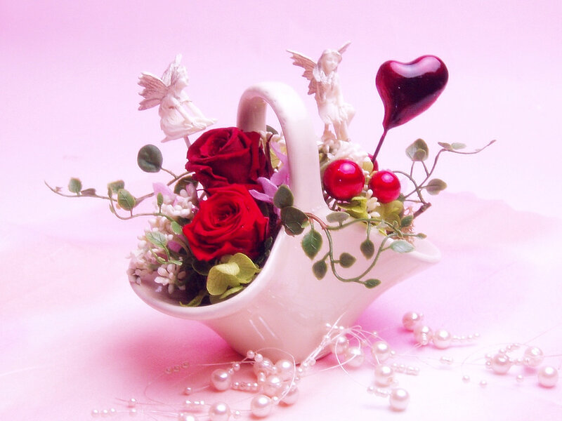 Flower Arrangement in Basket — Pink
