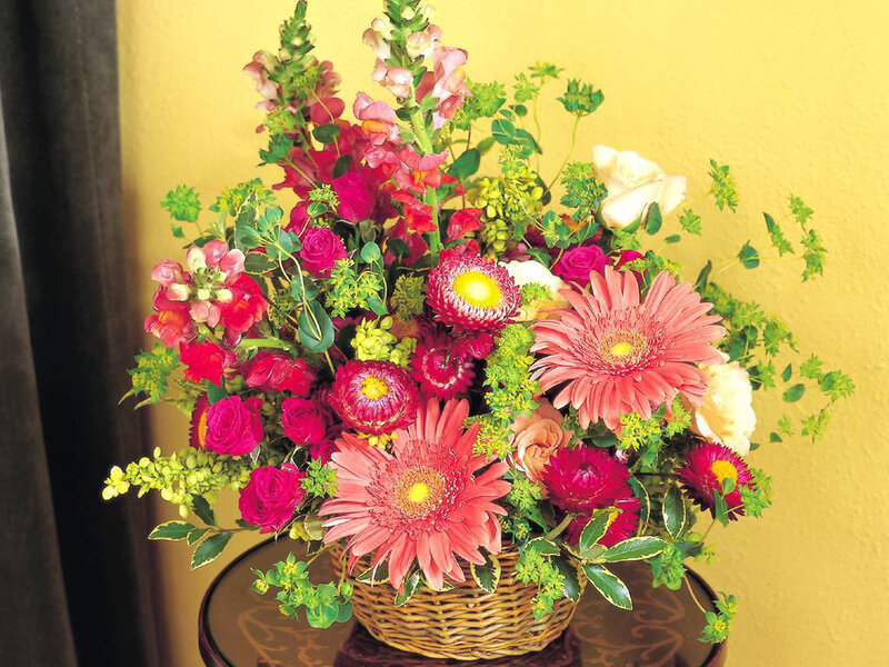 Flower Arrangement in Basket — Pink, Vibrant