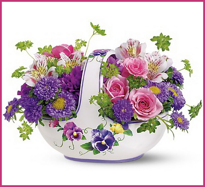 Flower Arrangement in Basket — Purple, Festive