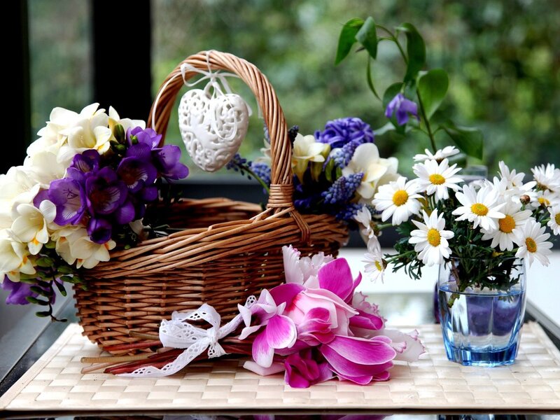 Flower Arrangement in Basket — Purple, Serene