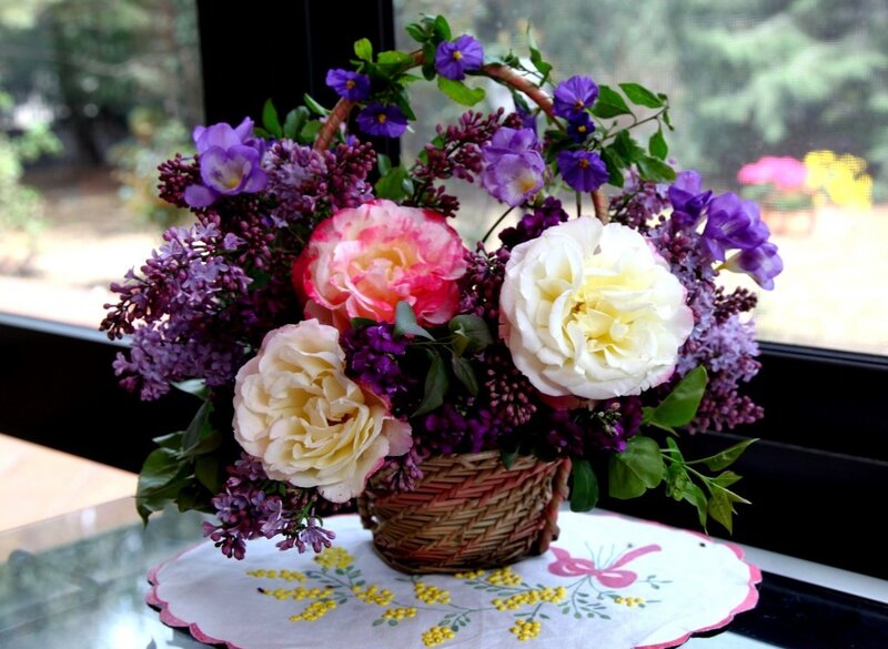 Flower Arrangement in Basket — Purple