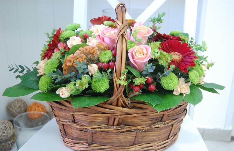 Flower Arrangement in Basket — Red, Calm, Afternoon