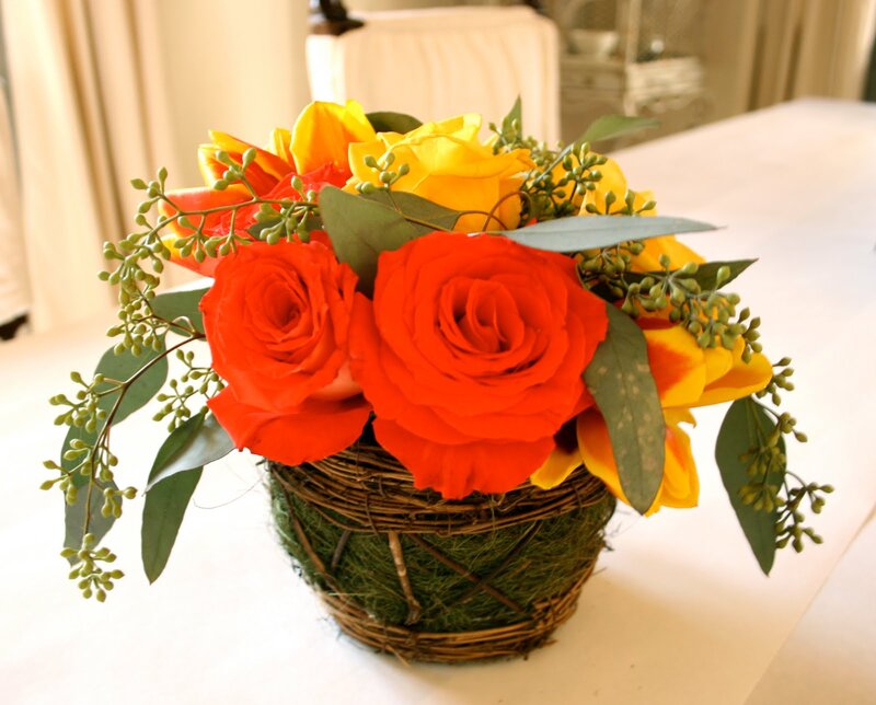 Flower Arrangement in Basket — Red, Calm