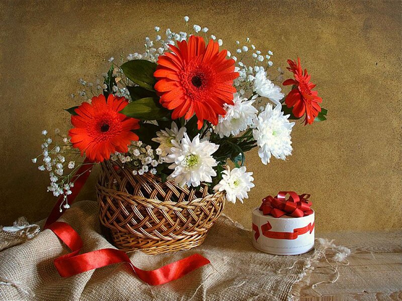 Flower Arrangement in Basket — Red