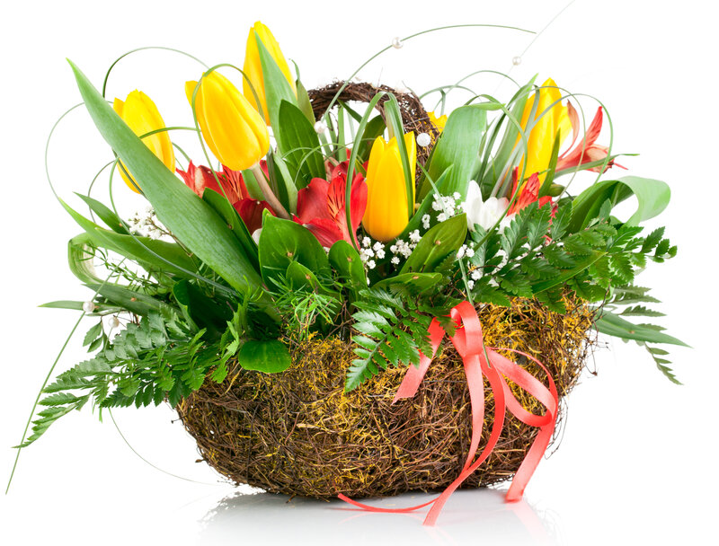 Flower Arrangement in Basket — Yellow, Festive