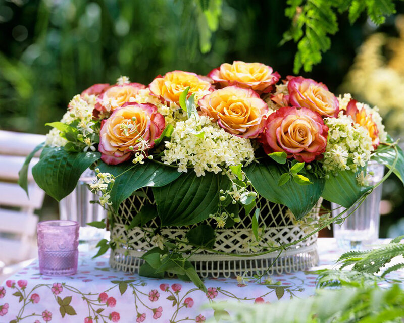 Flower Arrangement in Basket — Yellow, Serene