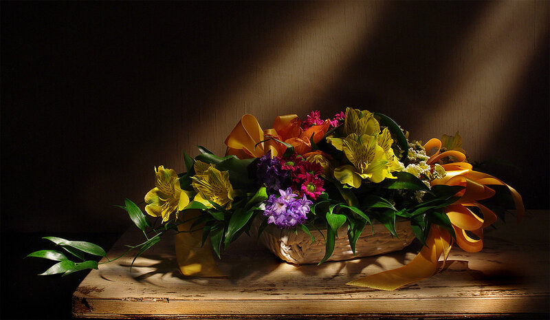Flower Arrangement in Basket — Yellow