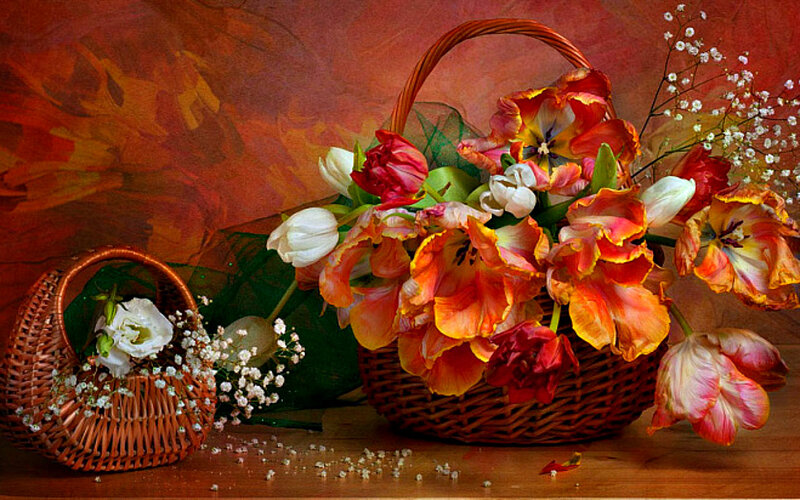 Flower Arrangement in Baskets — Brown