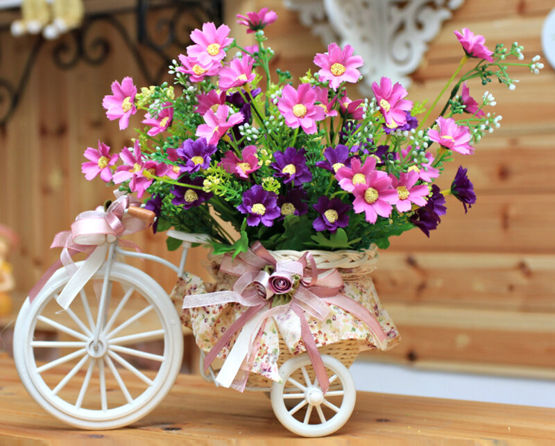 Flower Arrangement in Bicycle — Pink, Cheerful
