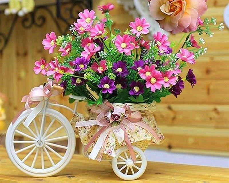 Flower Arrangement in Bicycle — Pink