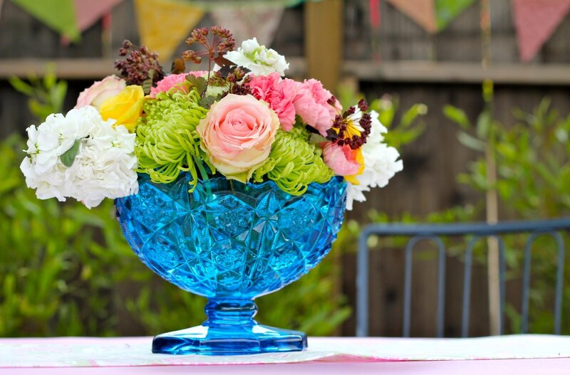 Flower Arrangement in Blue Vase — Festive