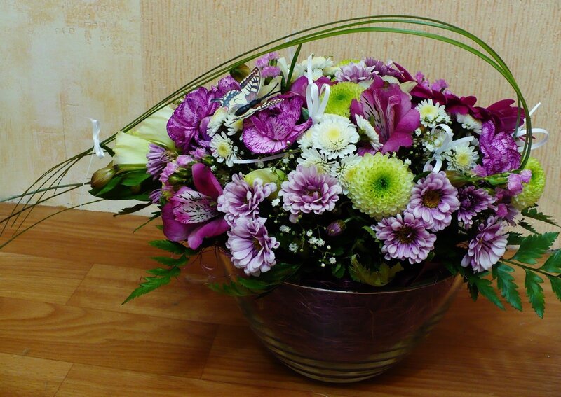 Flower Arrangement in Bowl — Purple