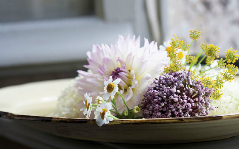 Flower Arrangement in Bowl — White, Serene