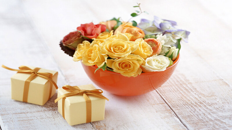 Flower Arrangement in Bowl — Yellow, Calm, Photograph