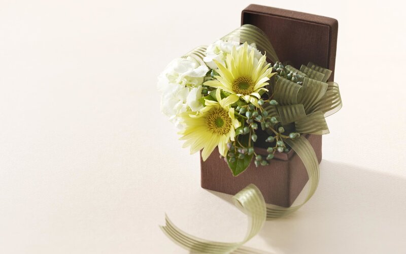 Flower Arrangement in Box — Brown, Calm